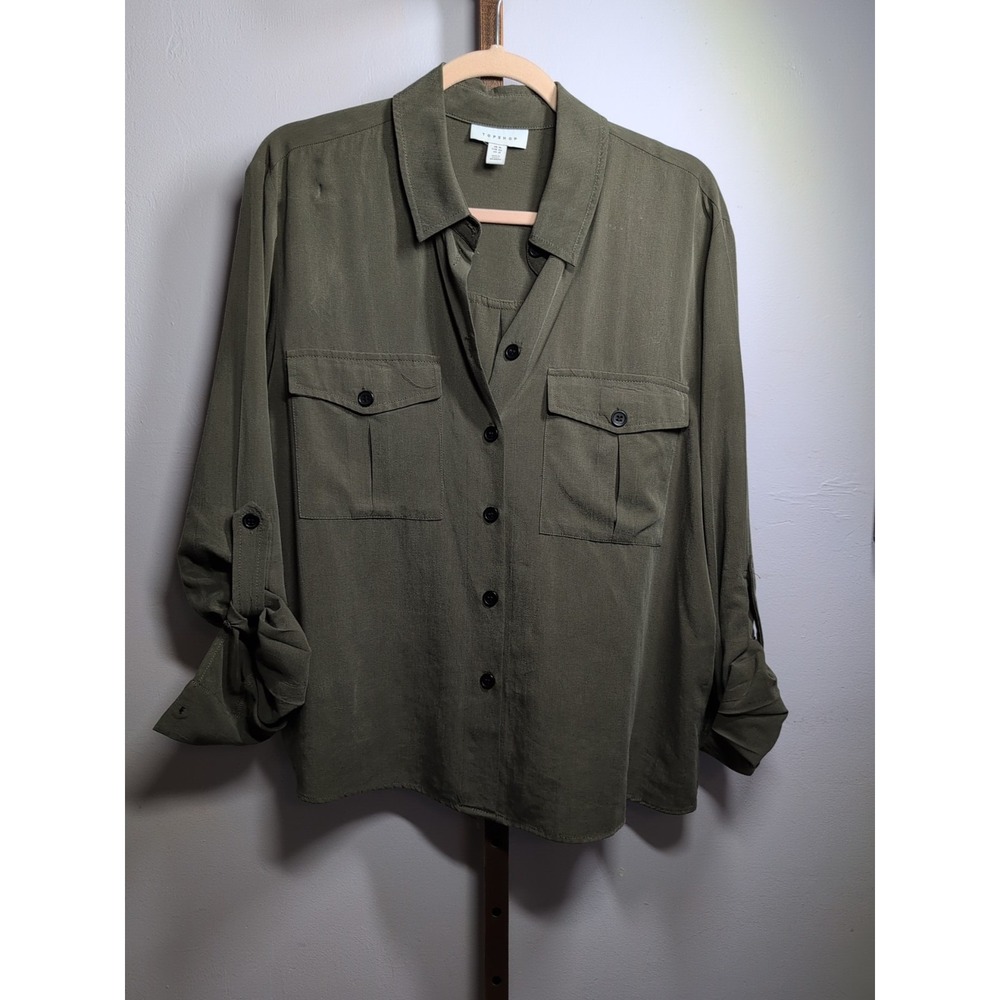 TOPSHOP Utility Double Pocket Shirt, Size 12โ